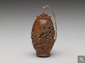清　十七、十八世紀　陳子雲　彫橄欖核松陰漁楽扇墜