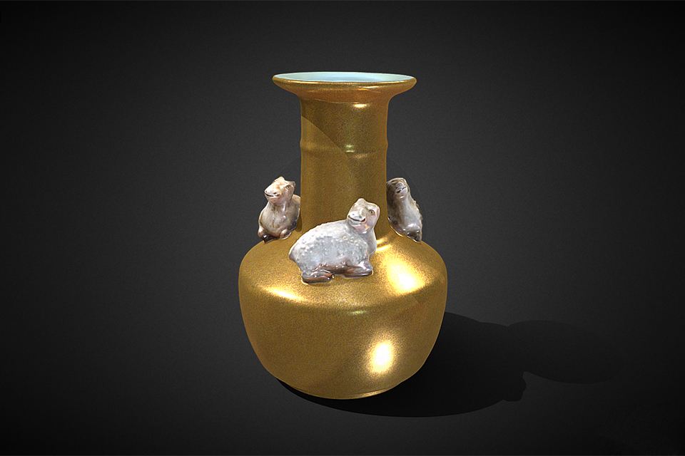 國立故宮博物院3D文物賞析專區-3D典藏文物-清乾隆金彩三羊開泰瓶