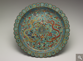 Cloisonné plate with decoration of two dragons