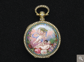 十九世紀　「播喴」画琺瑯鑲珠懐錶