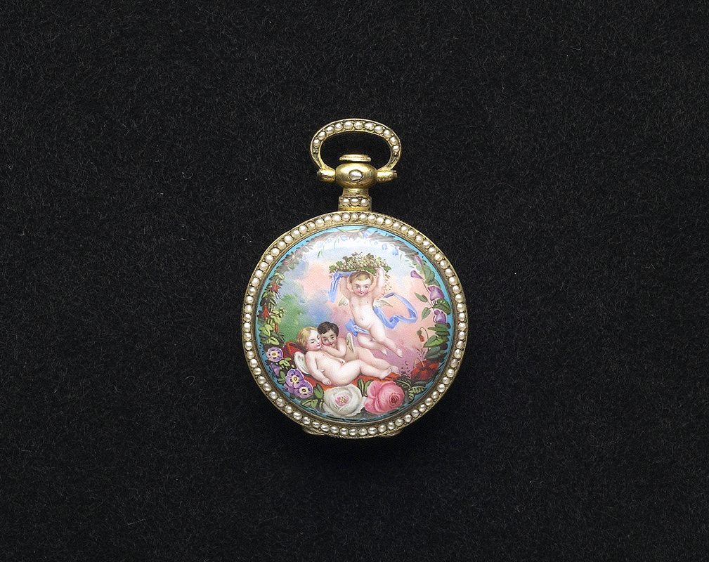 十九世紀　「播喴」画琺瑯鑲珠懐錶