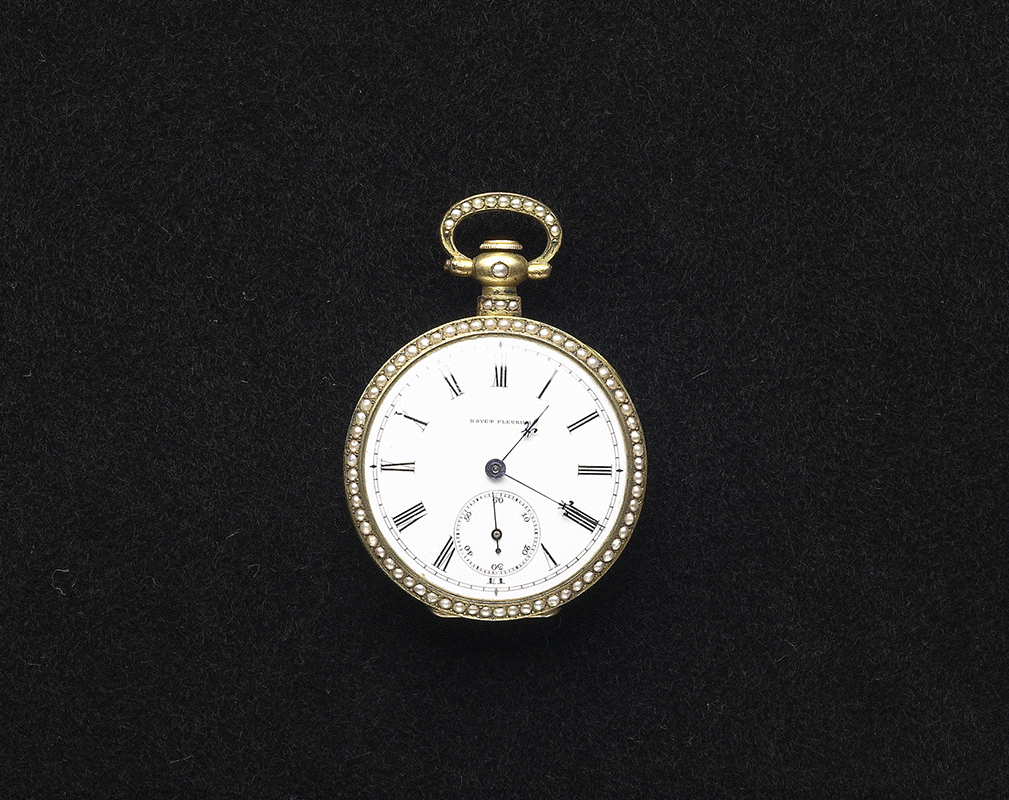 十九世紀　「播喴」畫琺瑯鑲珠懷錶