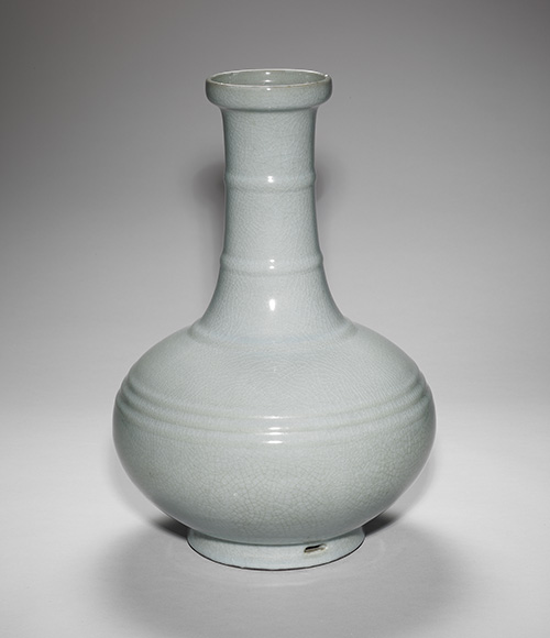 Celadon vase with linear decoration and imitation Ru-ware glaze