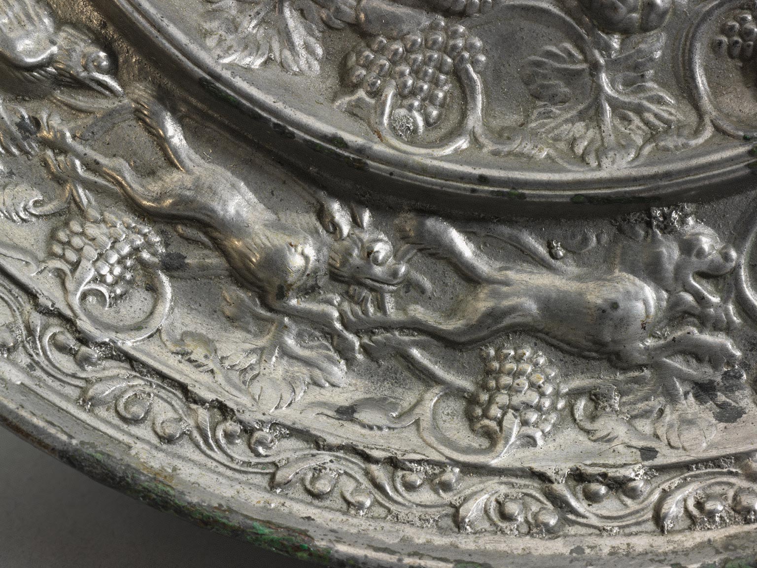 Bronze Mirror with Lions and Grapevines