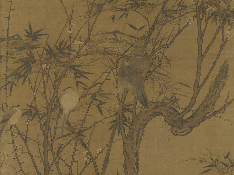 Plum Tree, Bamboo, and a Gathering of Birds