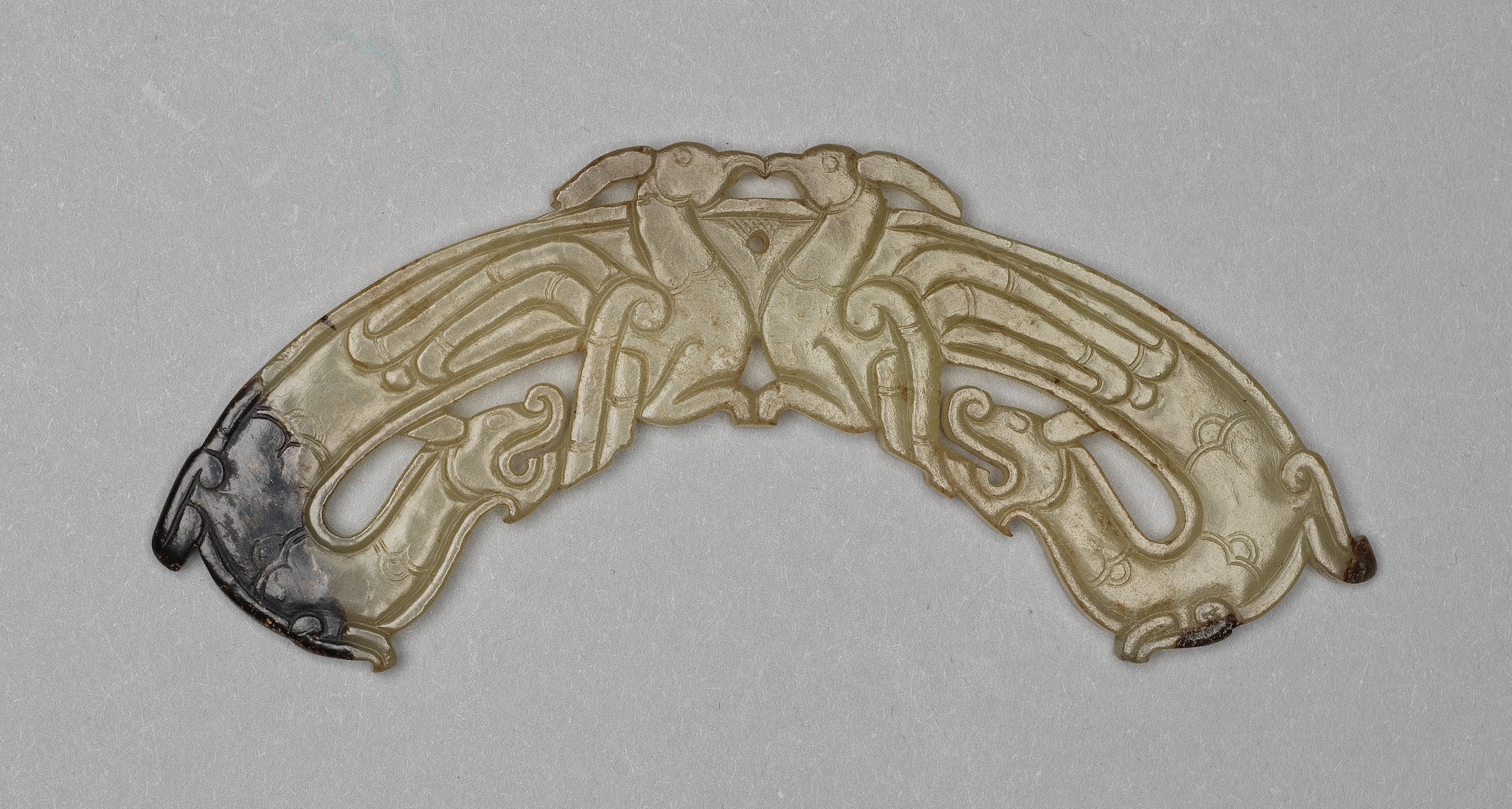 Jade Pendant with Symmetrical Dragon and Bird Design