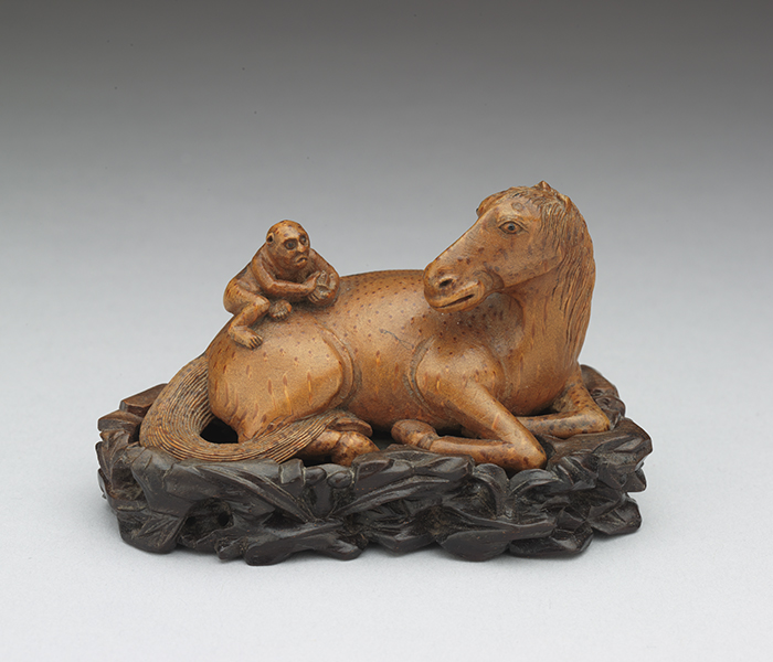 Bamboo Root Carving of Monkey on Horse