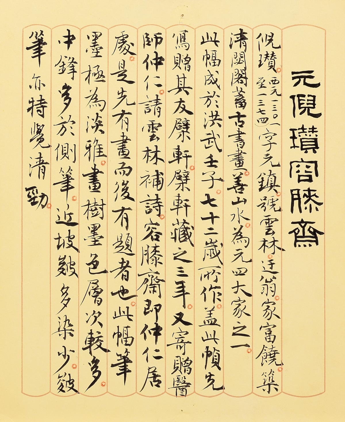 民国50年代（1960年代）中期に傅申氏が作成した墨書のキャプション。
