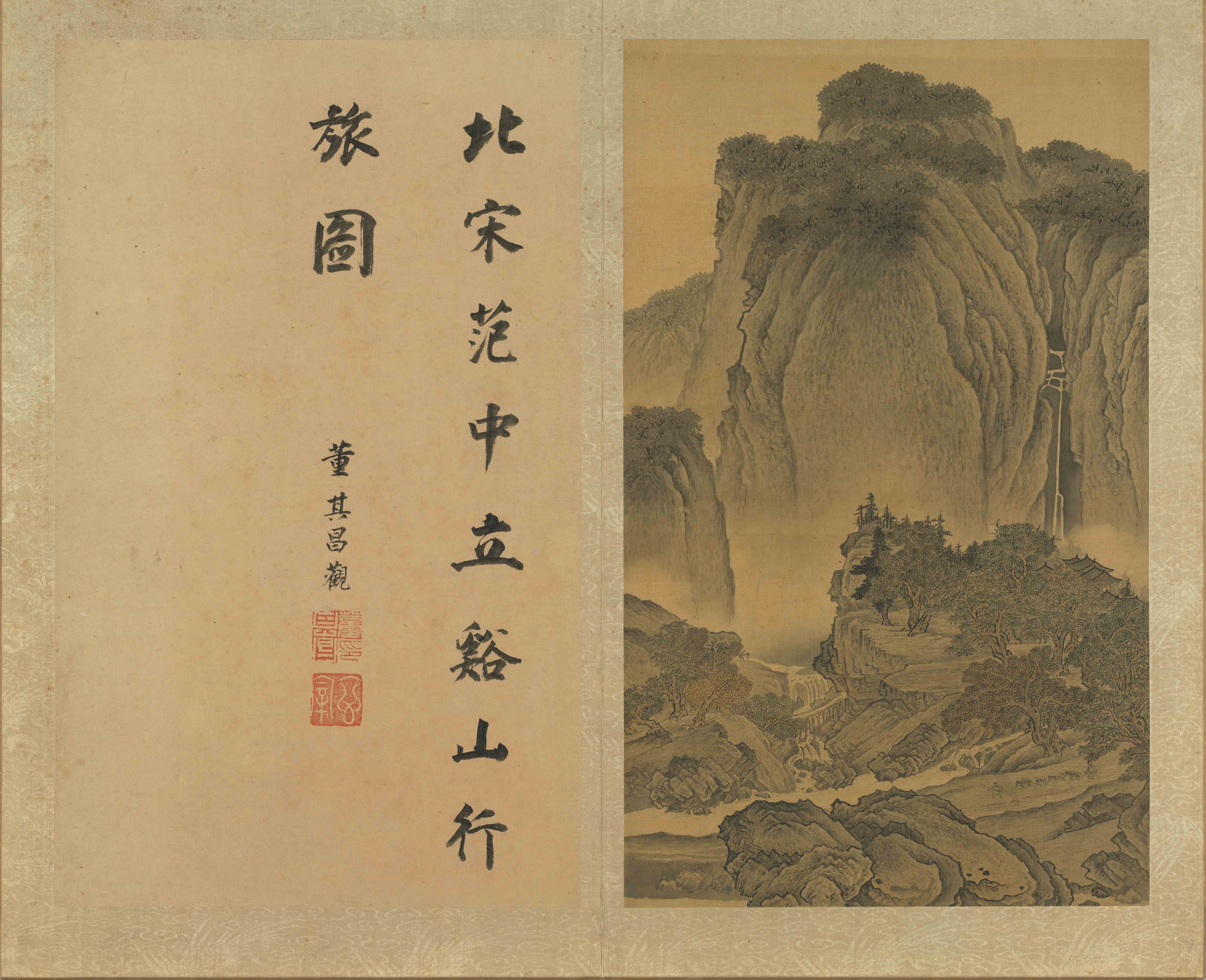 Imitating Fan Kuan's 'Travelers Among Mountains and Streams' Inscribed by Dong Qichang (1555-1636), Ming dynasty