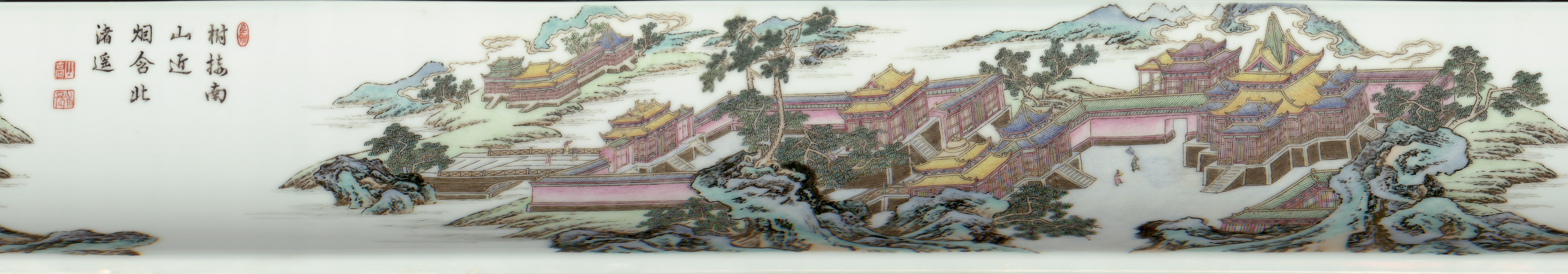 Bowl with landscape and pavilion in falangcai painted enamels