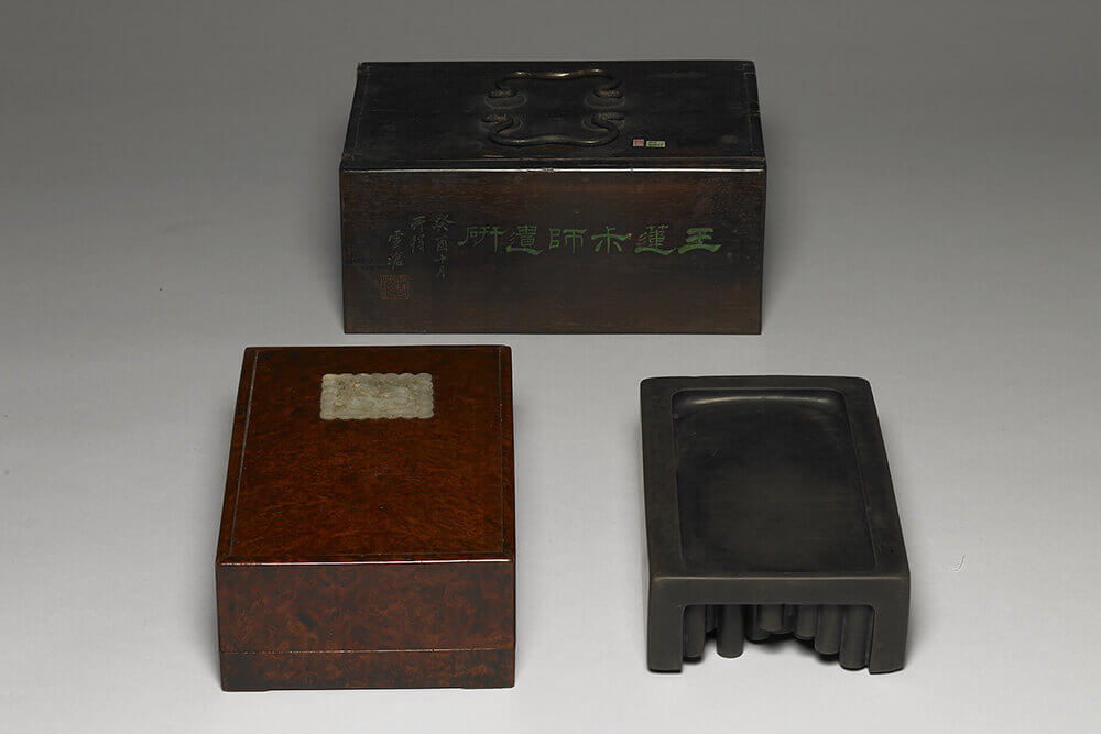 清 十九世紀 犀皮漆盒及木匣 內盛蕉葉白硯_預覽圖