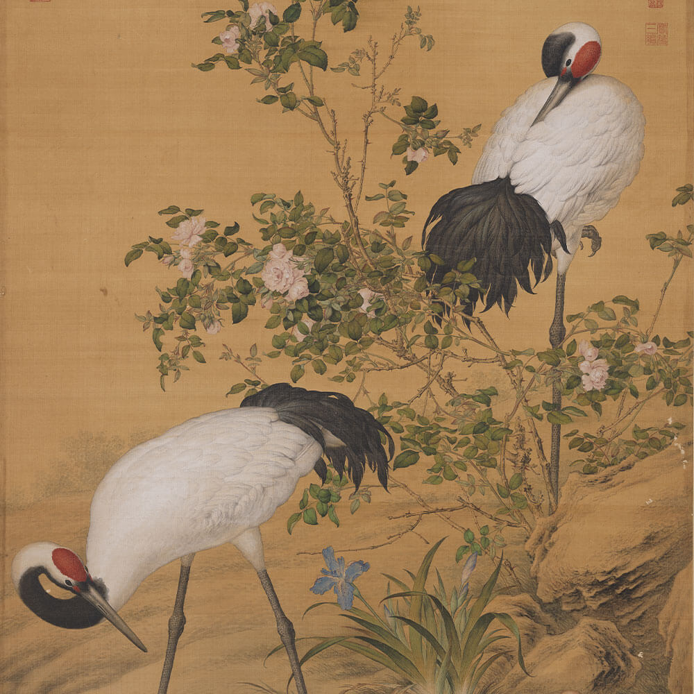 Qing Dynasty, Giuseppe Castiglione, Pair of Cranes in the Shade of Flowers_Preview