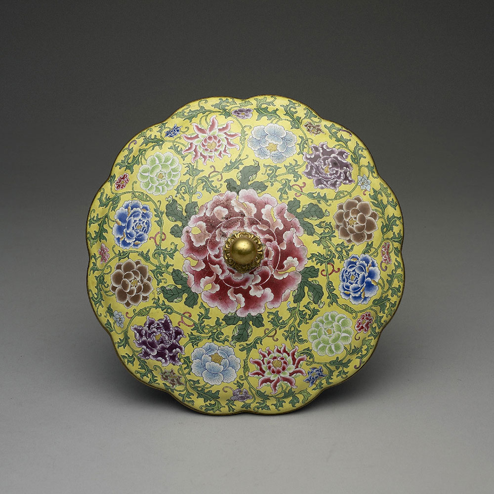 Copper Lidded Dish with Faience Enamel Paintings of Passionflowers_preview