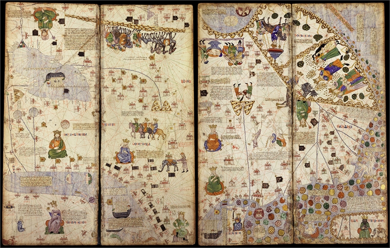 “Map of Asia” from The Catalan Atlas attributed to Cresques AbrahamLeaves