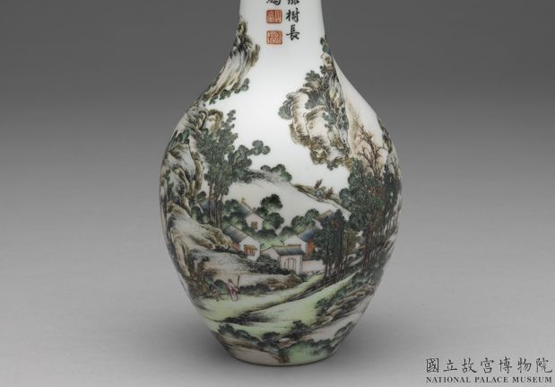 清 乾隆窯 琺瑯彩山水膽瓶