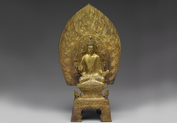 Gilt Bronze Shakyamuni Buddha and Stand