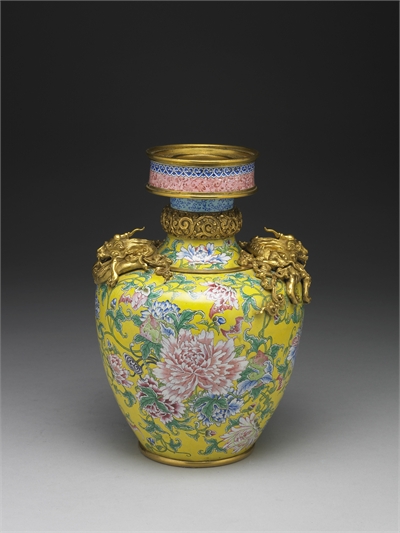 Painted Enamelware Vase with Dragons