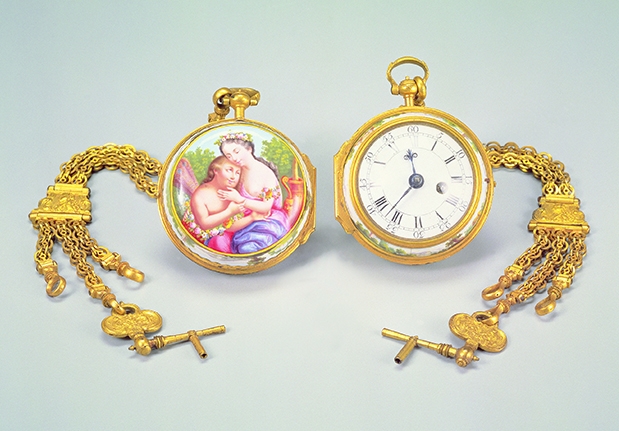 銅鍍金畫琺瑯錶兩件