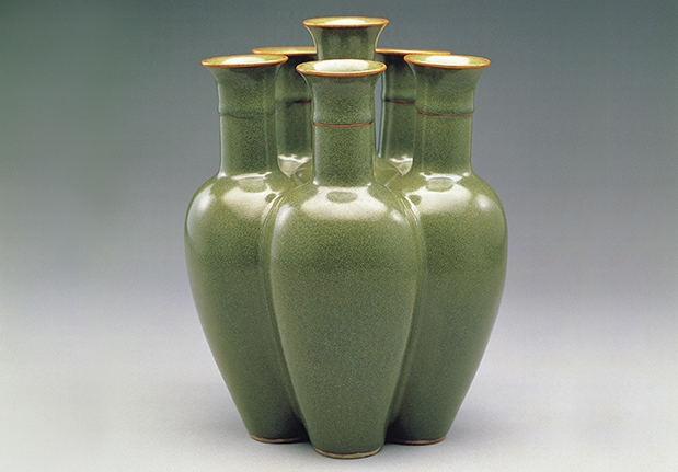 Six Conjoined Vases in Tea Dust Glaze
