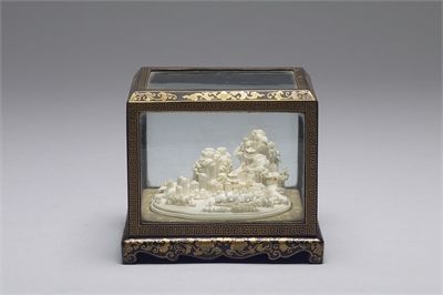 Ivory miniature landscape decorated with figures